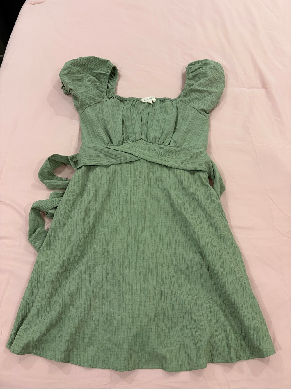 Sage Green Puff Sleeve Wrap Dress